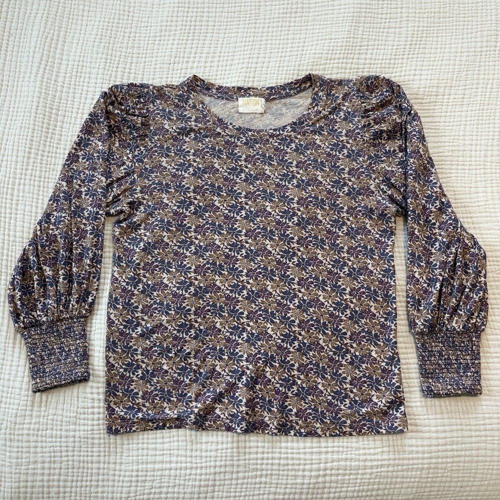 Nation LTD Top Floral Loren Peasant Women's Sz‎ Medium 100% Pima Cotton Boho